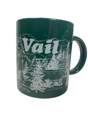 Vail Colorado Green Ceramic Ski Town Coffee Mug Tea Cup Vintage